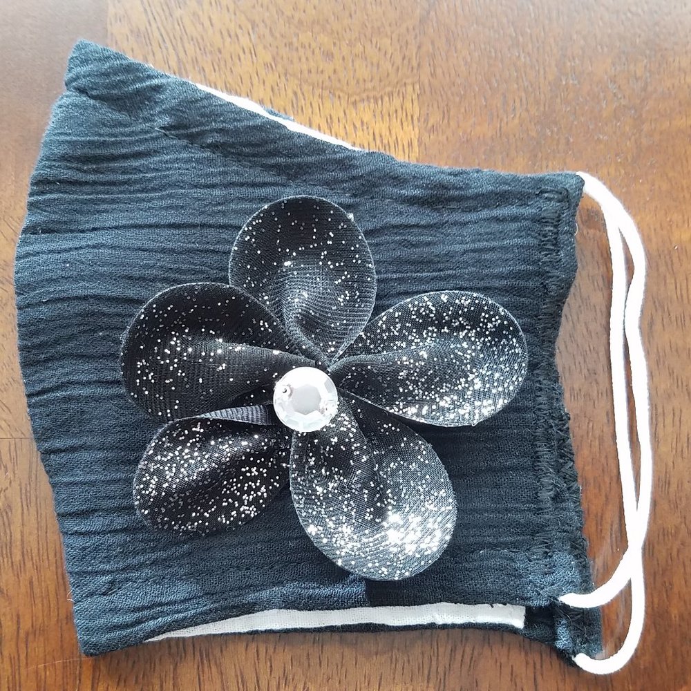 Face Mask ADULT Removable Black Flower